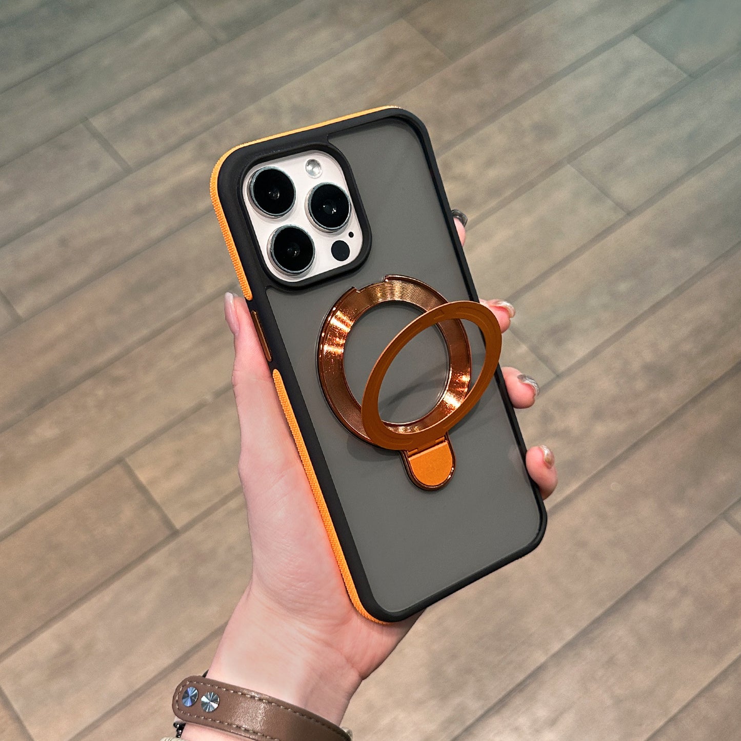 Shockproof Matte Magnetic Case for iPhone 17 Series with 360° Foldable Ring Kickstand and Color Edge Soft Frame