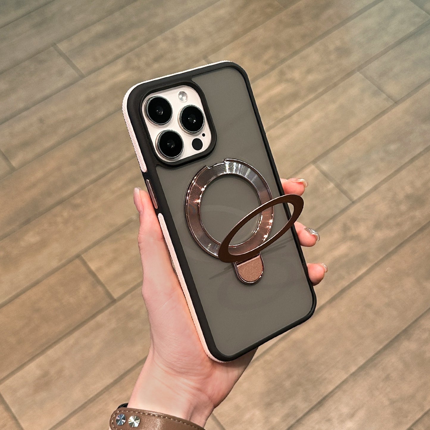 Shockproof Matte Magnetic Case for iPhone 17 Series with 360° Foldable Ring Kickstand and Color Edge Soft Frame