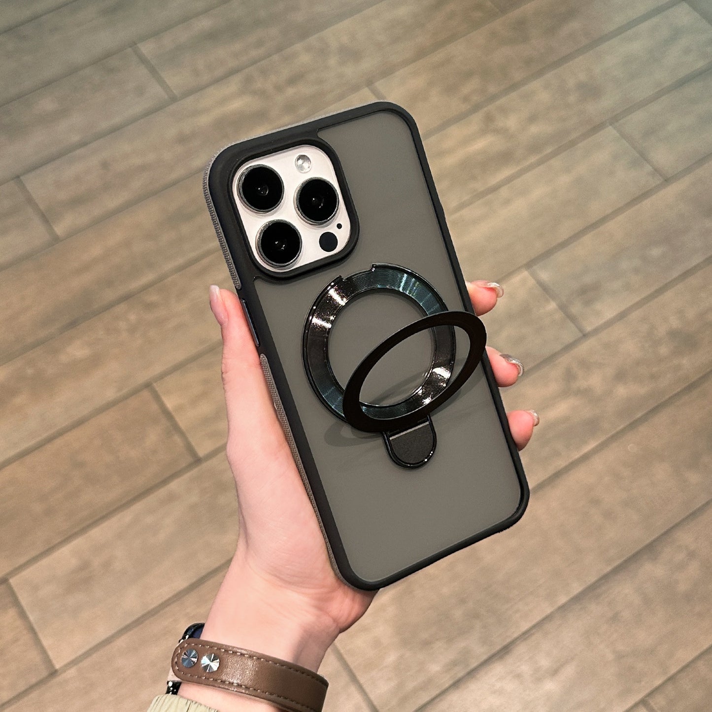 Shockproof Matte Magnetic Case for iPhone 17 Series with 360° Foldable Ring Kickstand and Color Edge Soft Frame