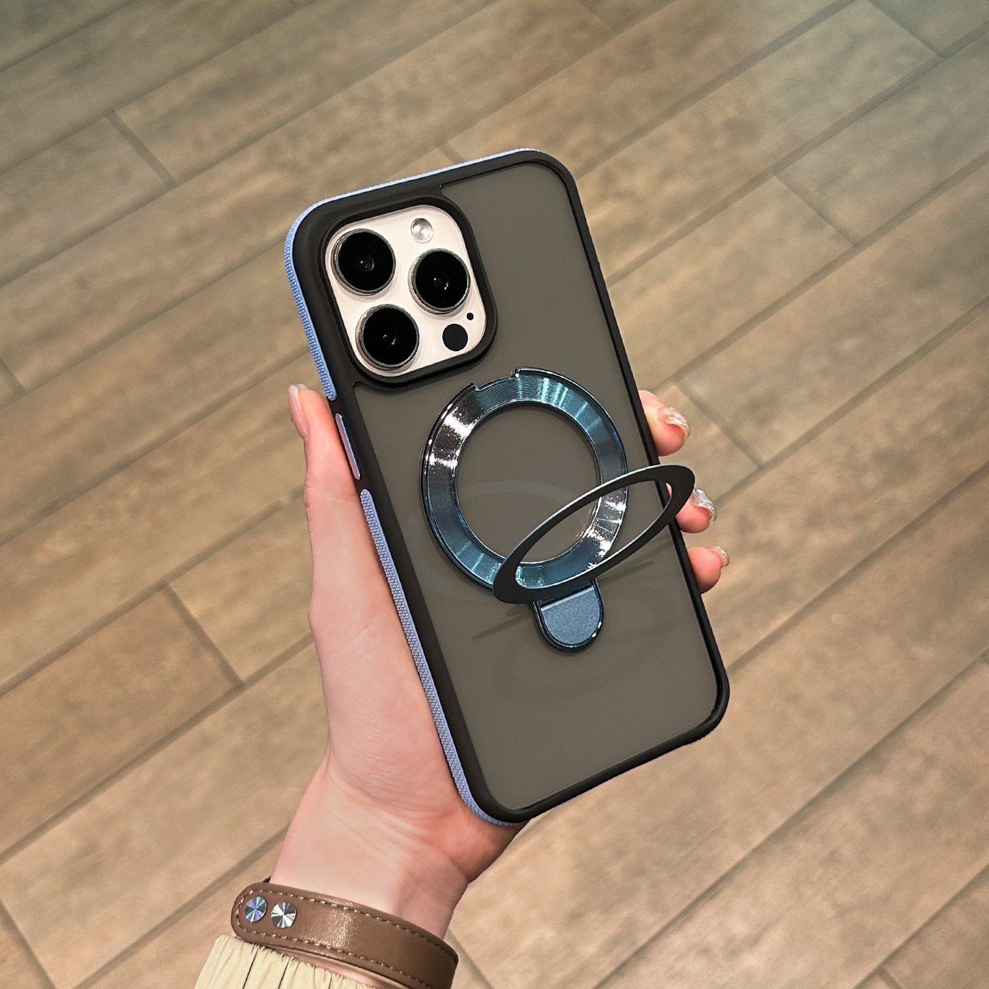 Shockproof Matte Magnetic Case for iPhone 17 Series with 360° Foldable Ring Kickstand and Color Edge Soft Frame