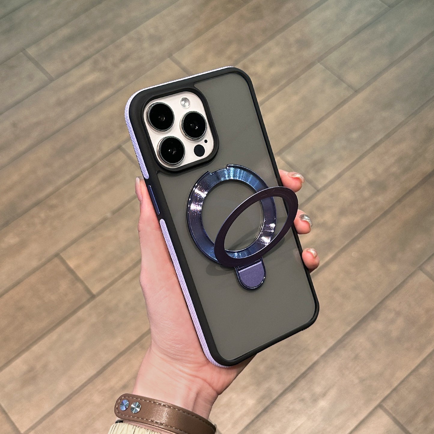 Shockproof Matte Magnetic Case for iPhone 17 Series with 360° Foldable Ring Kickstand and Color Edge Soft Frame