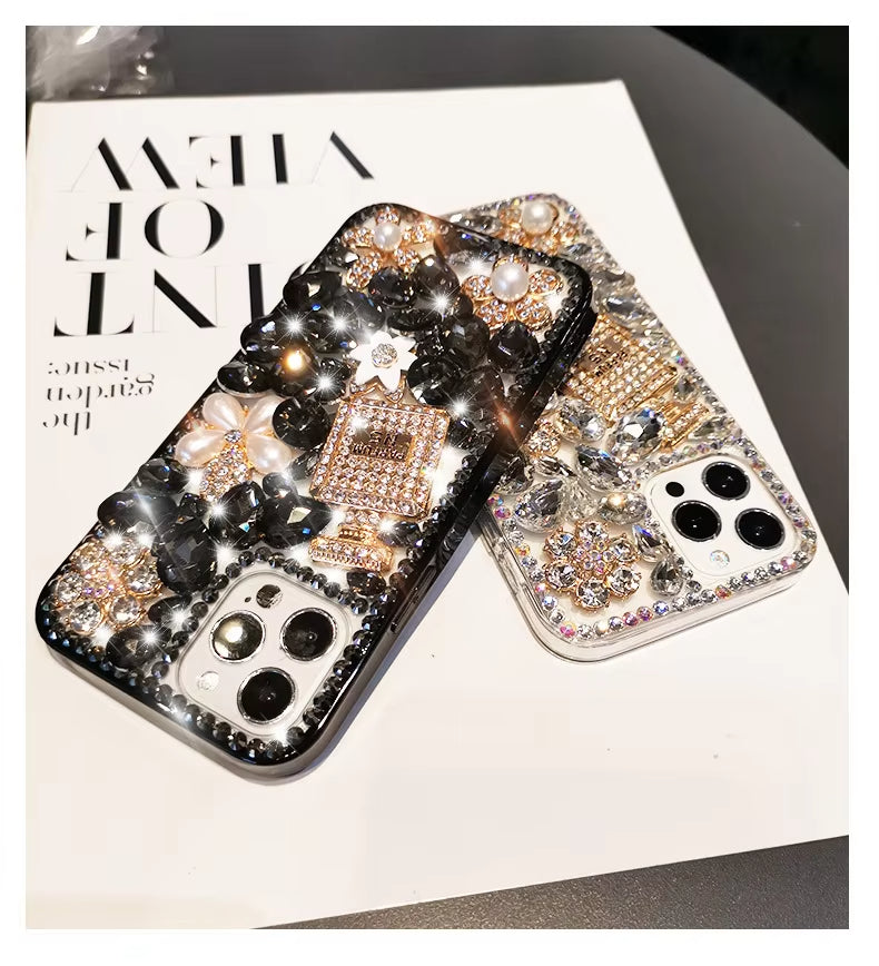 Luxurious Portective for iphone 14 13 15 pro phone case 16pro full diamond perfume bottle inlaid rhinestones compatible