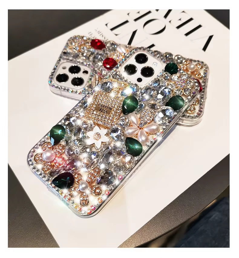Luxurious Portective for iphone 14 13 15 pro phone case 16pro full diamond perfume bottle inlaid rhinestones compatible