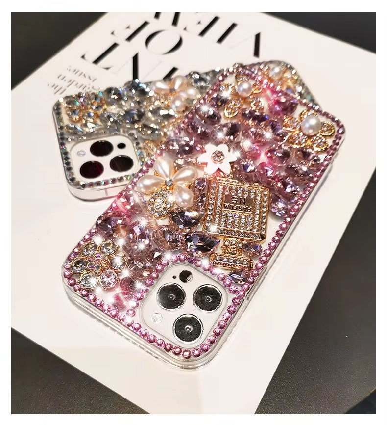 Luxurious Portective for iphone 14 13 15 pro phone case 16pro full diamond perfume bottle inlaid rhinestones compatible