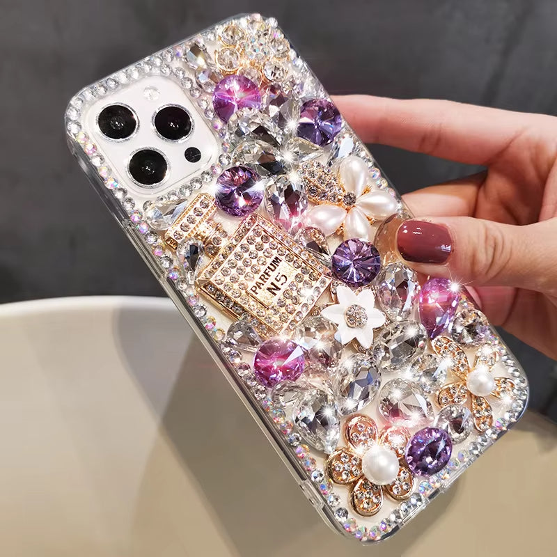 Luxurious Portective for iphone 14 13 15 pro phone case 16pro full diamond perfume bottle inlaid rhinestones compatible