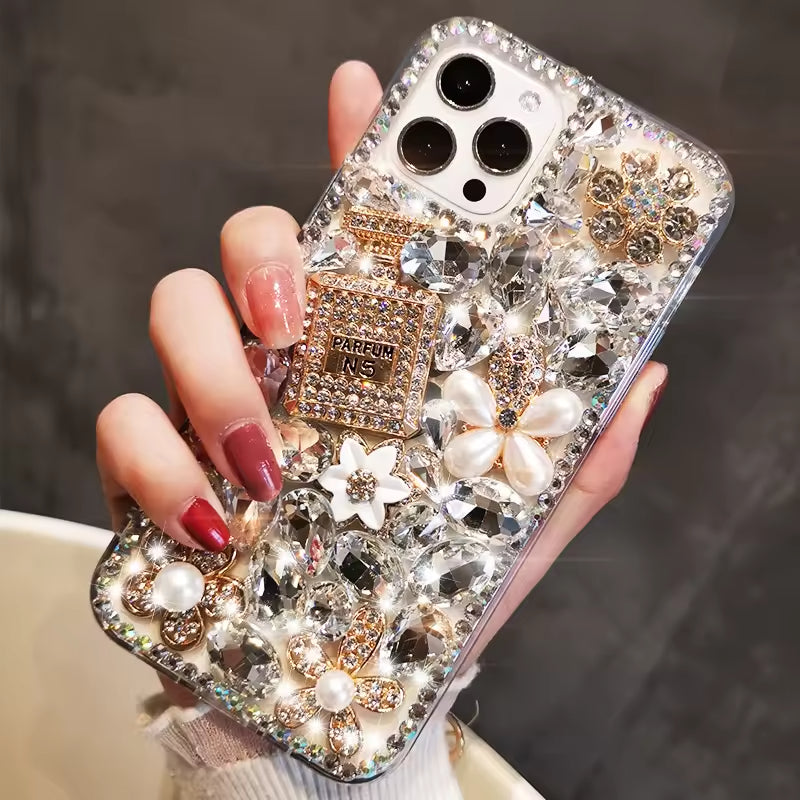 Luxurious Portective for iphone 14 13 15 pro phone case 16pro full diamond perfume bottle inlaid rhinestones compatible