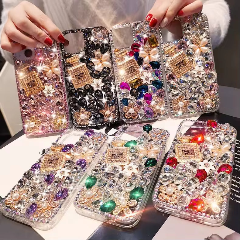 Luxurious Portective for iphone 14 13 15 pro phone case 16pro full diamond perfume bottle inlaid rhinestones compatible