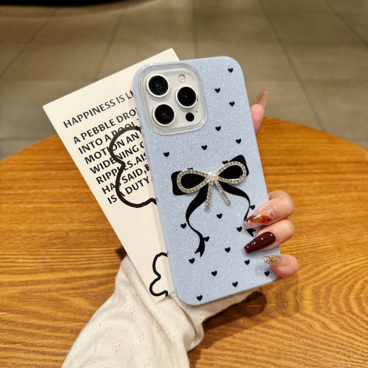 Glitter Bowknot iPhone Case Luxury Sparkle Design with Heart Patterns Soft Protective Cover for Girls & Women