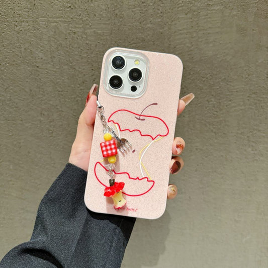 Cute Apple Core iPhone Case with Beaded Strap, Kawaii Fruit Design, Soft Glitter Protective Cover for Girls & Women