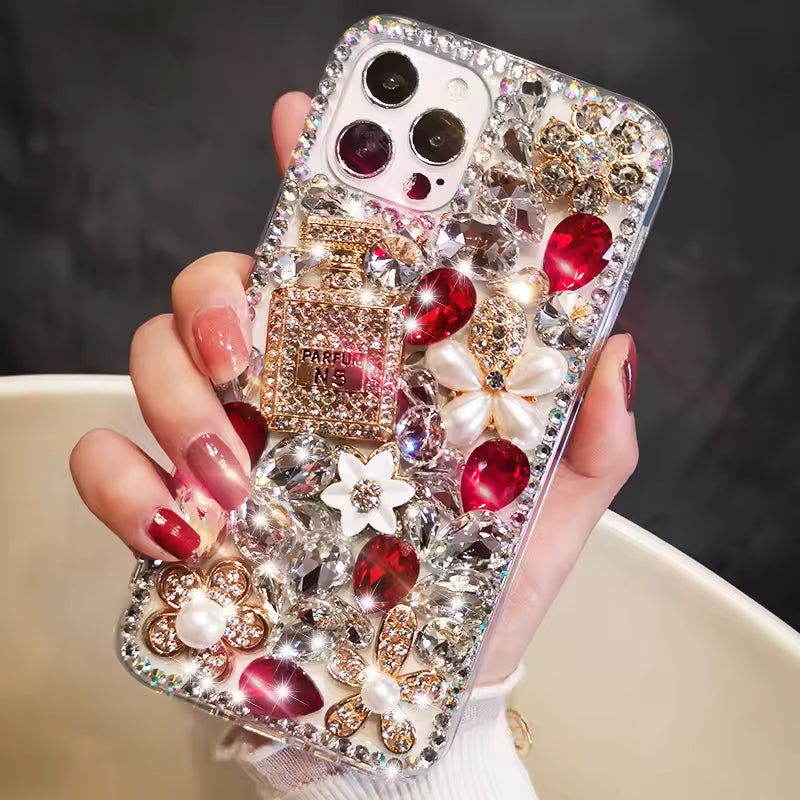 Luxurious Portective for iphone 14 13 15 pro phone case 16pro full diamond perfume bottle inlaid rhinestones compatible