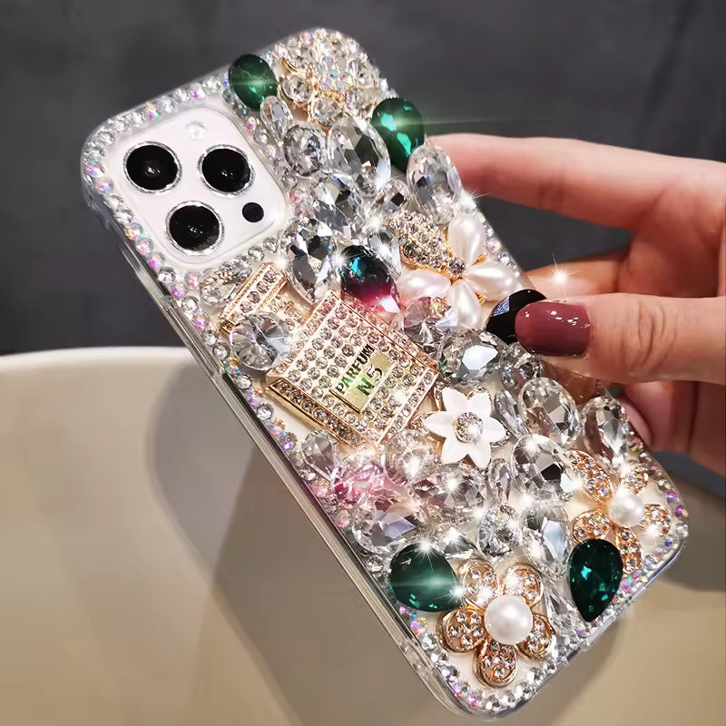 Luxurious Portective for iphone 14 13 15 pro phone case 16pro full diamond perfume bottle inlaid rhinestones compatible
