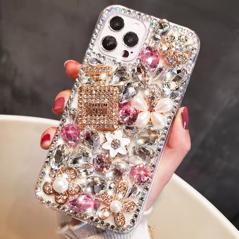 Luxurious Portective for iphone 14 13 15 pro phone case 16pro full diamond perfume bottle inlaid rhinestones compatible