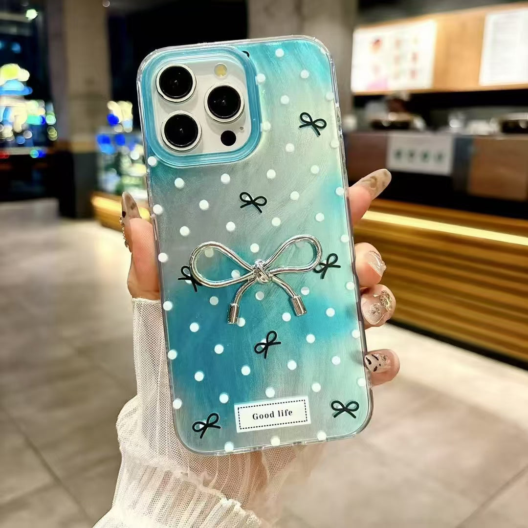 Elegant Bowknot Design Glossy Hand-Painted Style Floral  Pastel Aesthetic IMD Phone Case