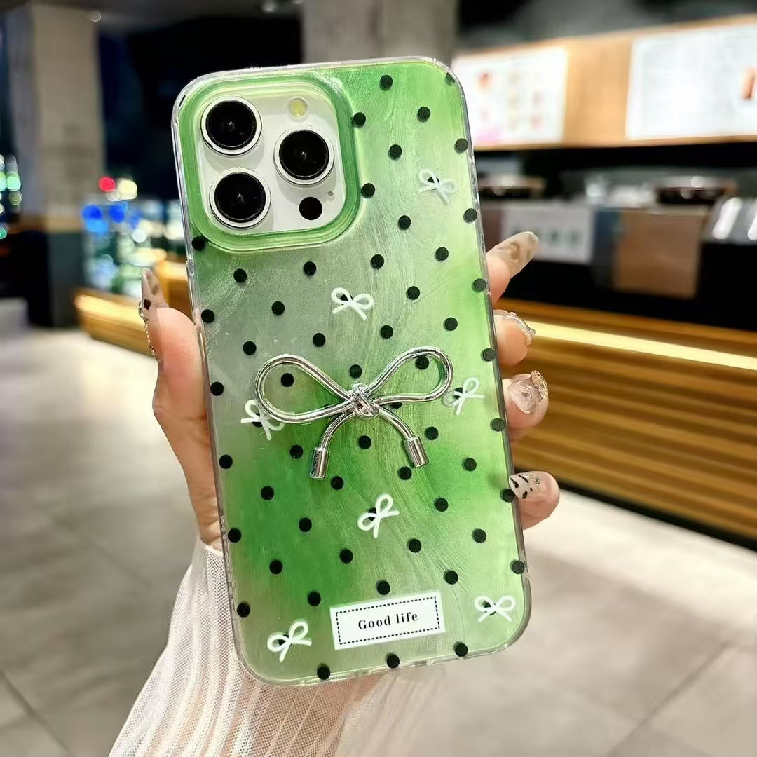 Elegant Bowknot Design Glossy Hand-Painted Style Floral  Pastel Aesthetic IMD Phone Case