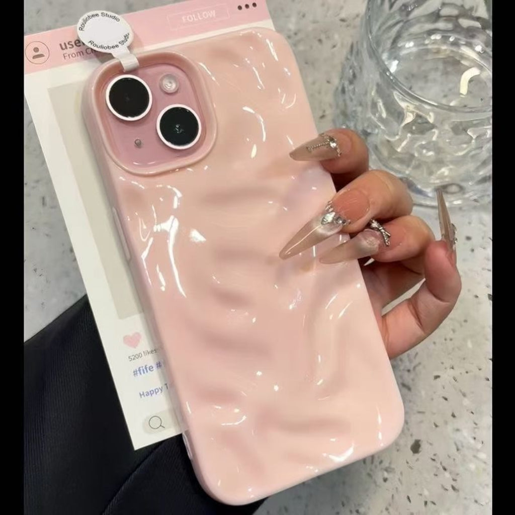Glossy Wave Pattern iPhone Case 3D Water Ripple Soft Cover Aesthetic Shockproof Case for Girls