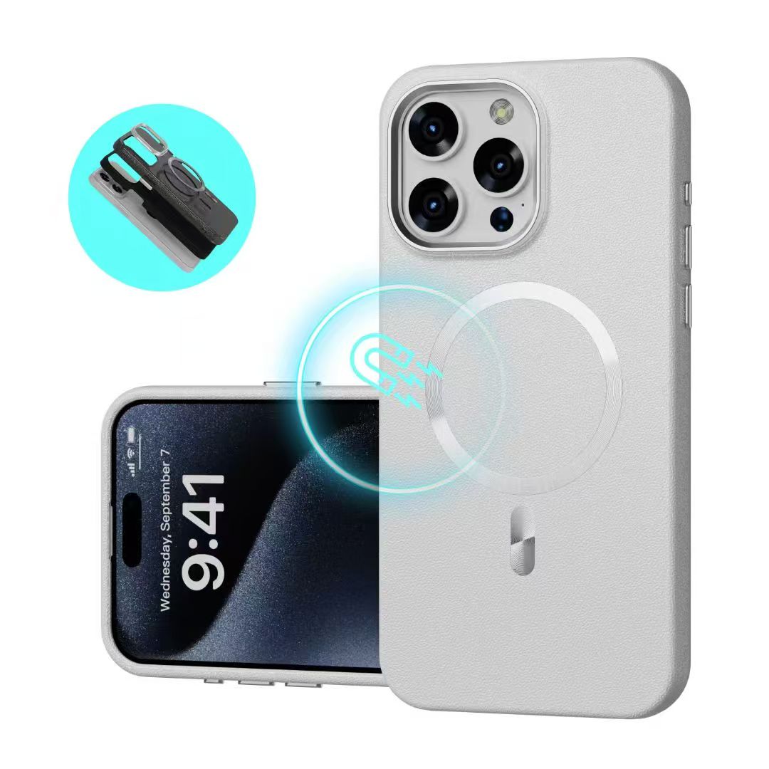 Leather Texture MagSafe Case with CD Pattern Ring Magnetic Charging Compatible Shockproof iPhone Cover