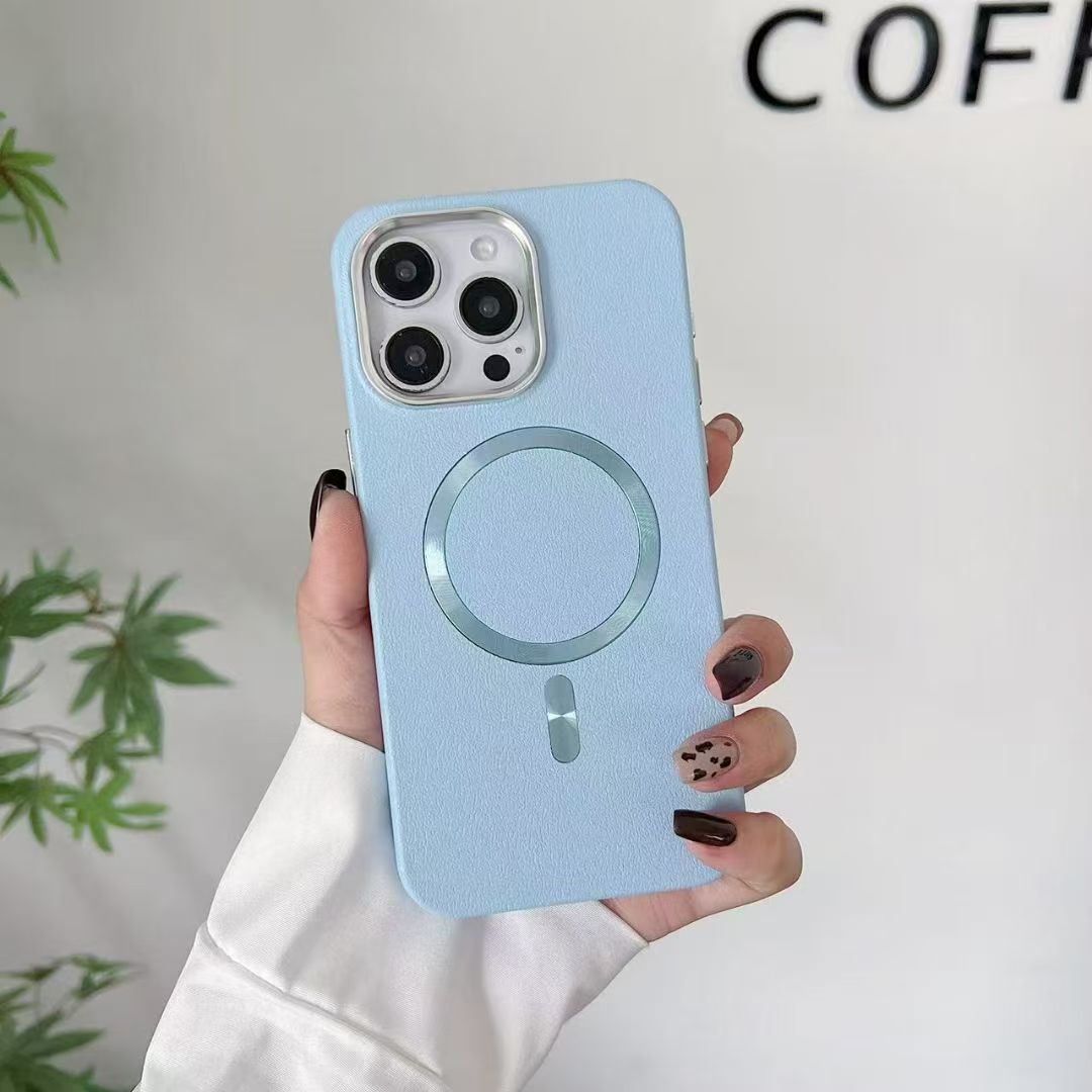 Leather Texture MagSafe Case with CD Pattern Ring Magnetic Charging Compatible Shockproof iPhone Cover