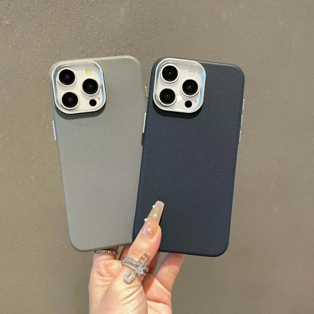 Wholesale Phone Cases Customizable Factory Direct Textured Leather Pattern Phone Case with Metal Camera Ring for iPhone Anti-Slip Shockproof Cover