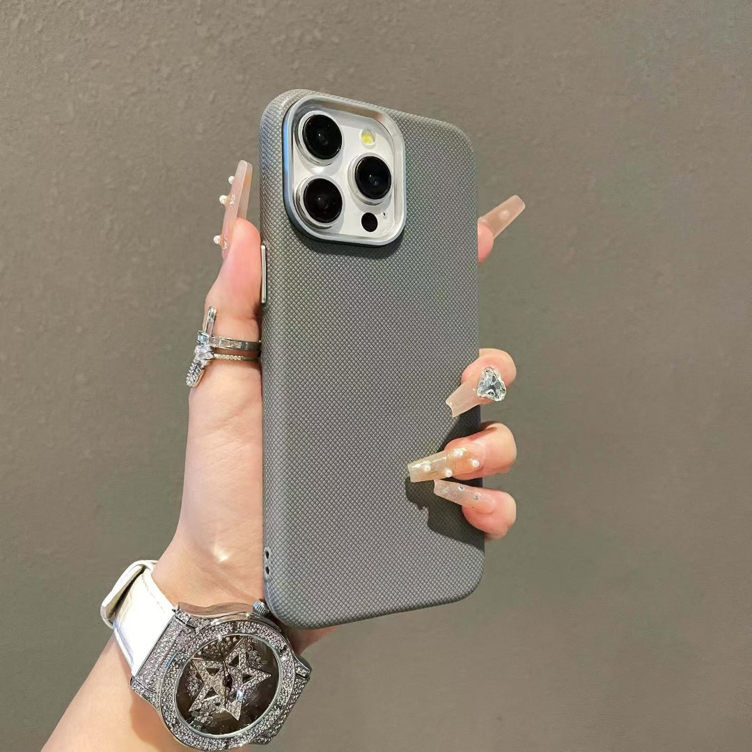 Wholesale Phone Cases Customizable Factory Direct Textured Leather Pattern Phone Case with Metal Camera Ring for iPhone Anti-Slip Shockproof Cover