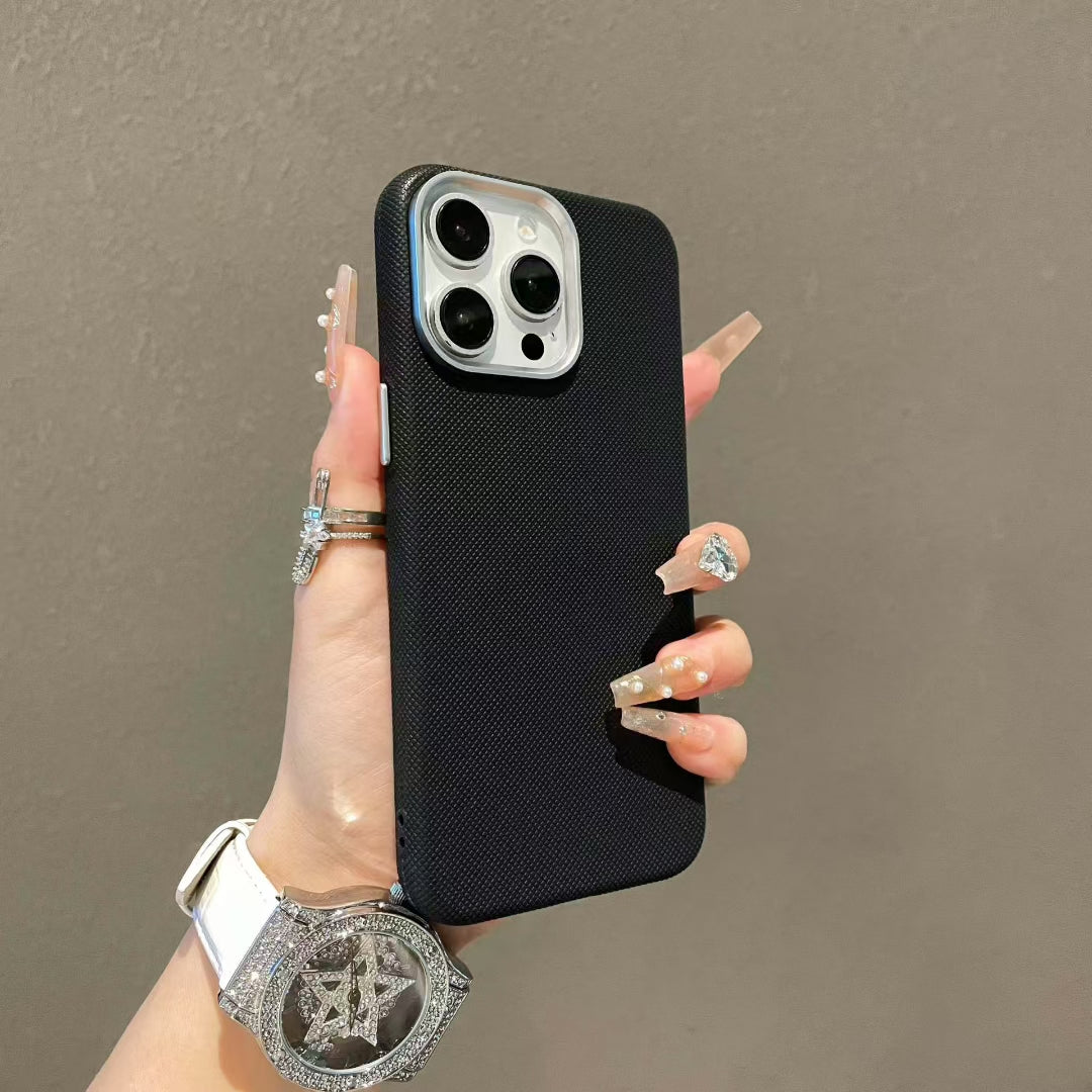 Wholesale Phone Cases Customizable Factory Direct Textured Leather Pattern Phone Case with Metal Camera Ring for iPhone Anti-Slip Shockproof Cover