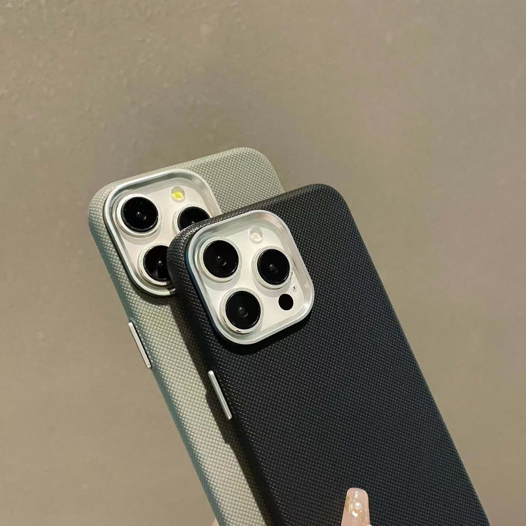 Wholesale Phone Cases Customizable Factory Direct Textured Leather Pattern Phone Case with Metal Camera Ring for iPhone Anti-Slip Shockproof Cover