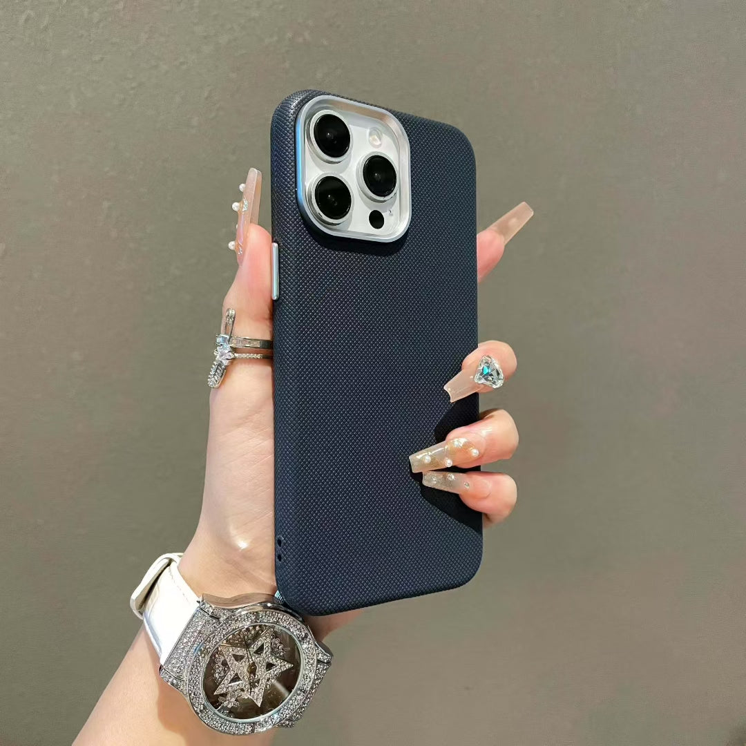 Wholesale Phone Cases Customizable Factory Direct Textured Leather Pattern Phone Case with Metal Camera Ring for iPhone Anti-Slip Shockproof Cover