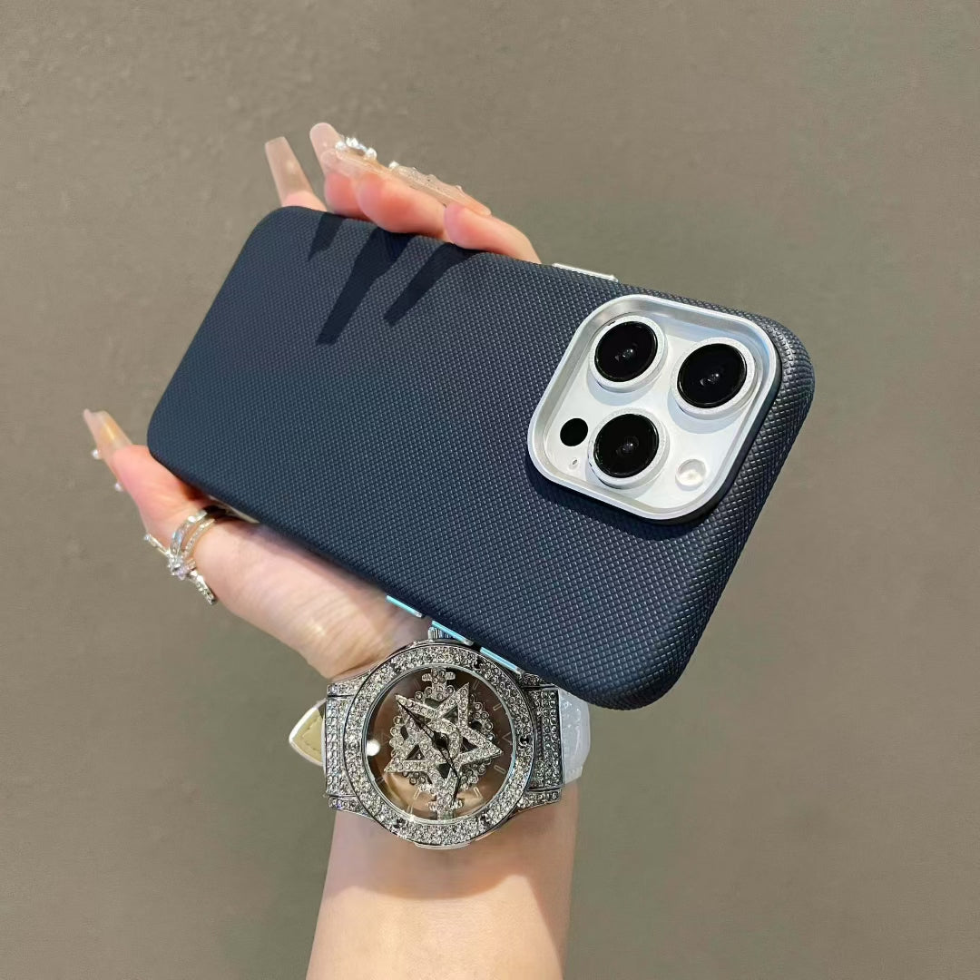 Wholesale Phone Cases Customizable Factory Direct Textured Leather Pattern Phone Case with Metal Camera Ring for iPhone Anti-Slip Shockproof Cover