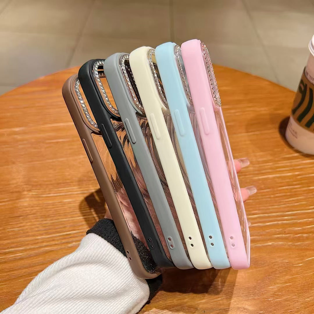 Wholesale Phone Cases Customizable Factory Direct Glitter Clear Magnetic Phone Case with Rhinestone Camera Ring for iPhone Shockproof Bling Cover