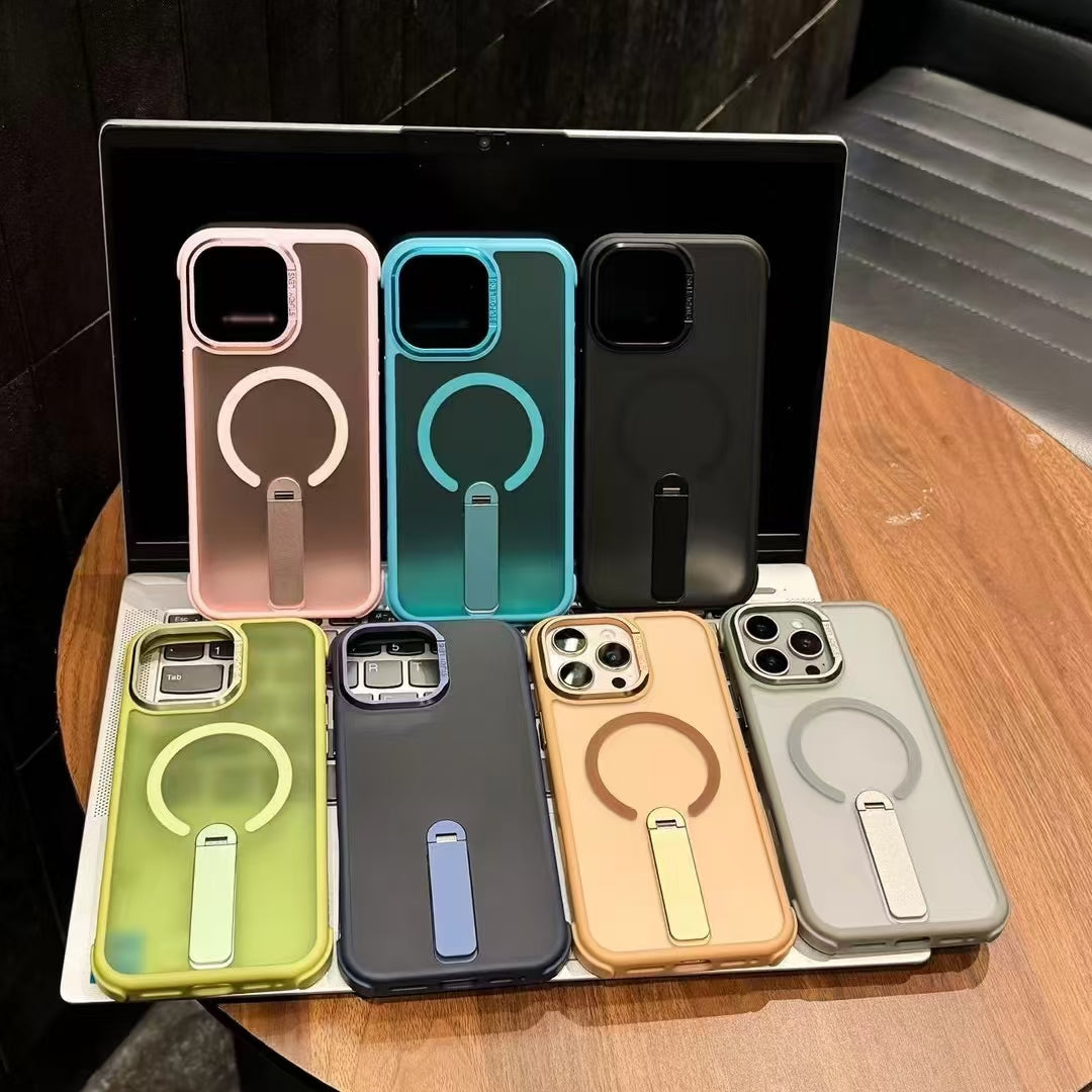 Wholesale Phone Cases Customizable Factory Direct sale Magnetic Phone Case with Kickstand and Metal Camera Ring – Shockproof Matte Cover for iPhone