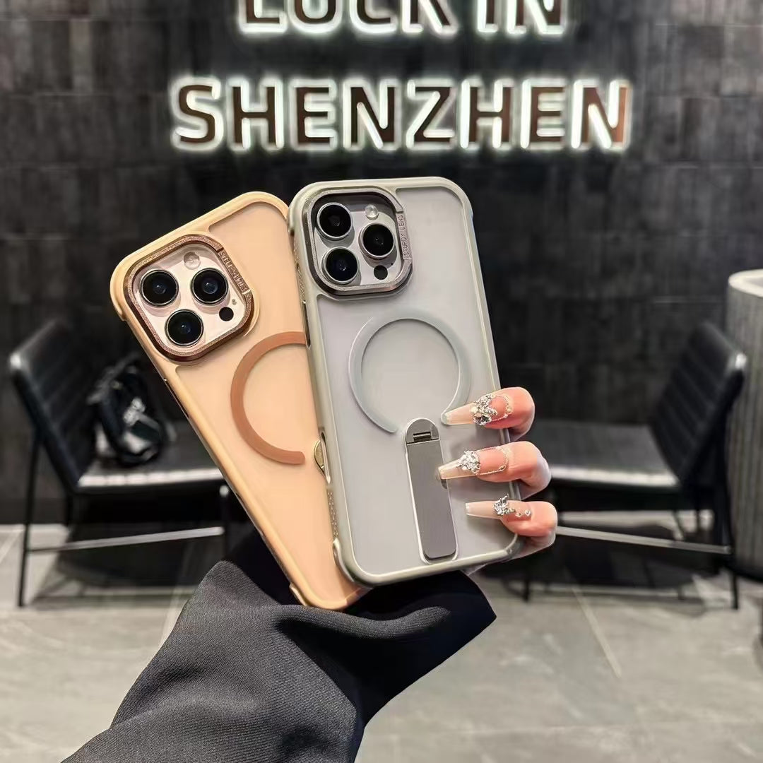 Wholesale Phone Cases Customizable Factory Direct sale Magnetic Phone Case with Kickstand and Metal Camera Ring – Shockproof Matte Cover for iPhone