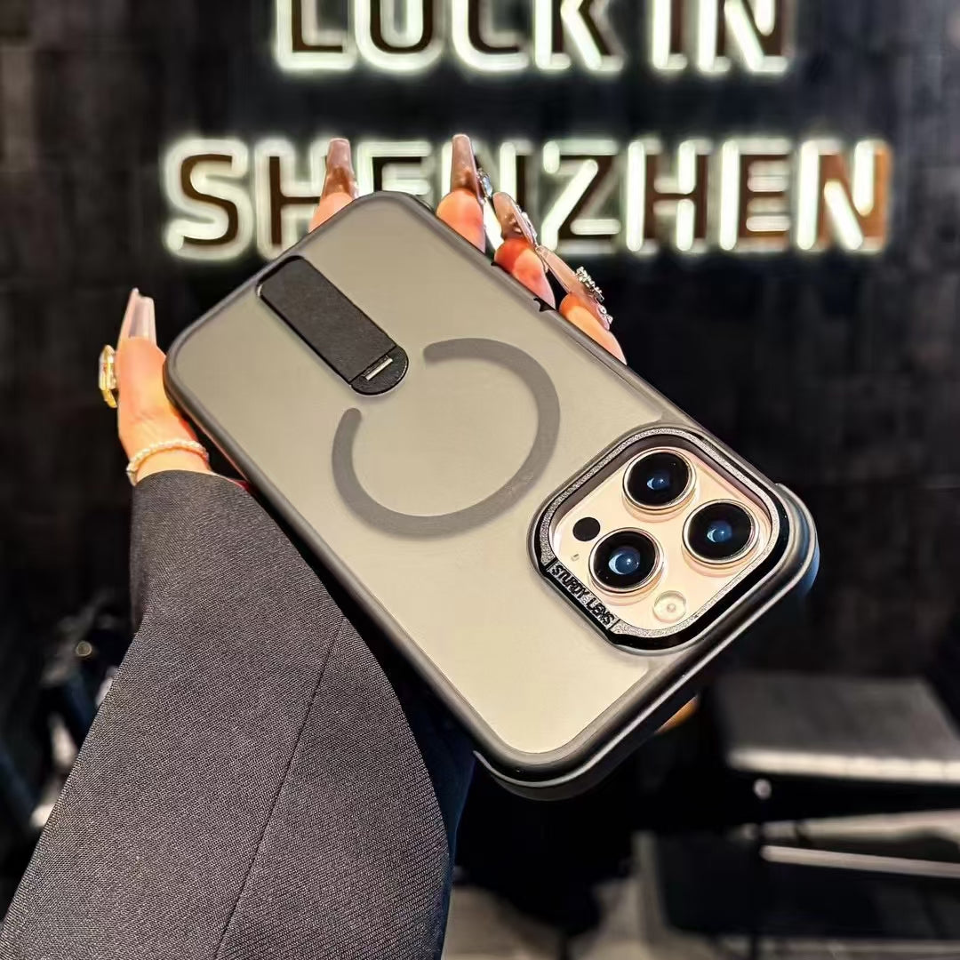 Wholesale Phone Cases Customizable Factory Direct sale Magnetic Phone Case with Kickstand and Metal Camera Ring – Shockproof Matte Cover for iPhone