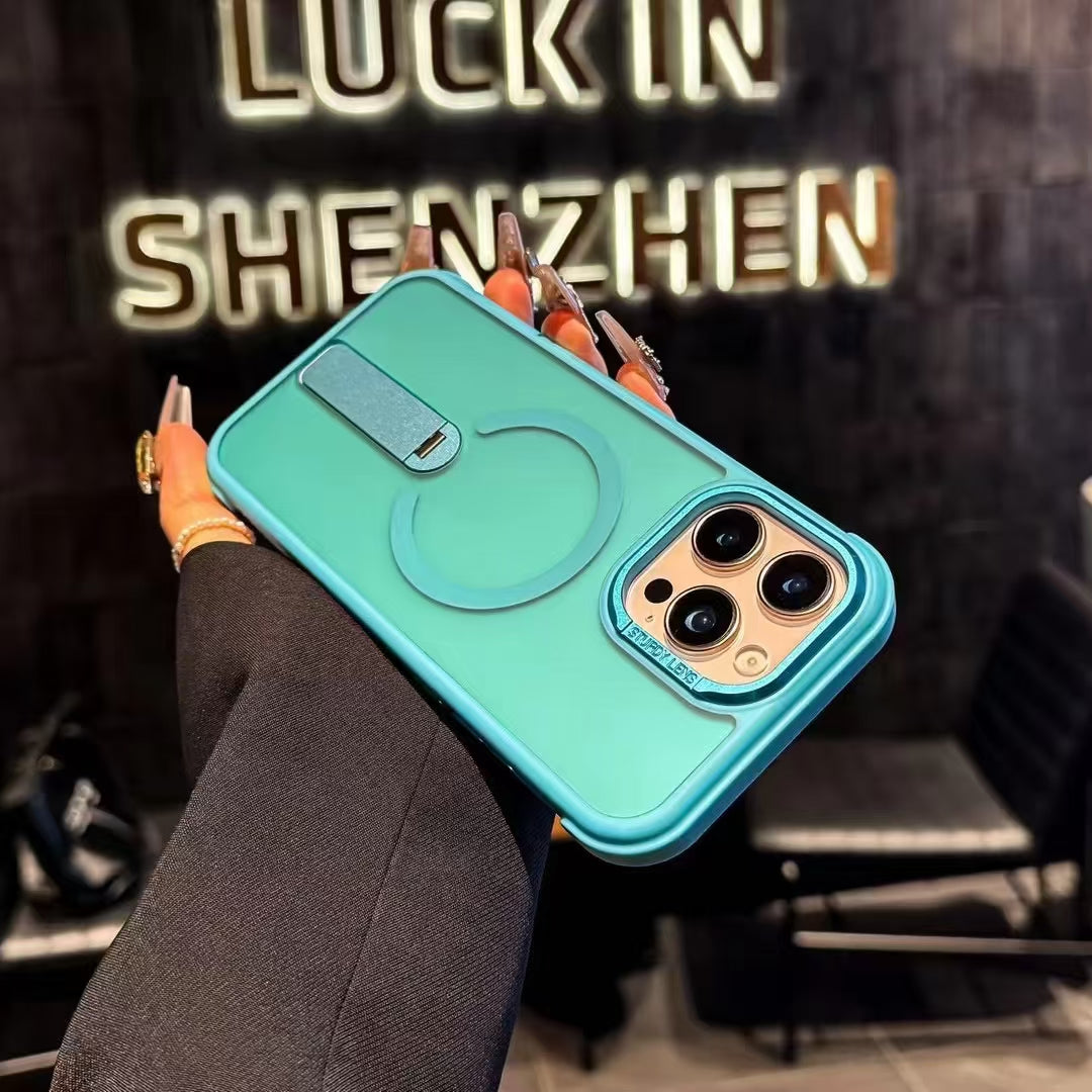 Wholesale Phone Cases Customizable Factory Direct sale Magnetic Phone Case with Kickstand and Metal Camera Ring – Shockproof Matte Cover for iPhone