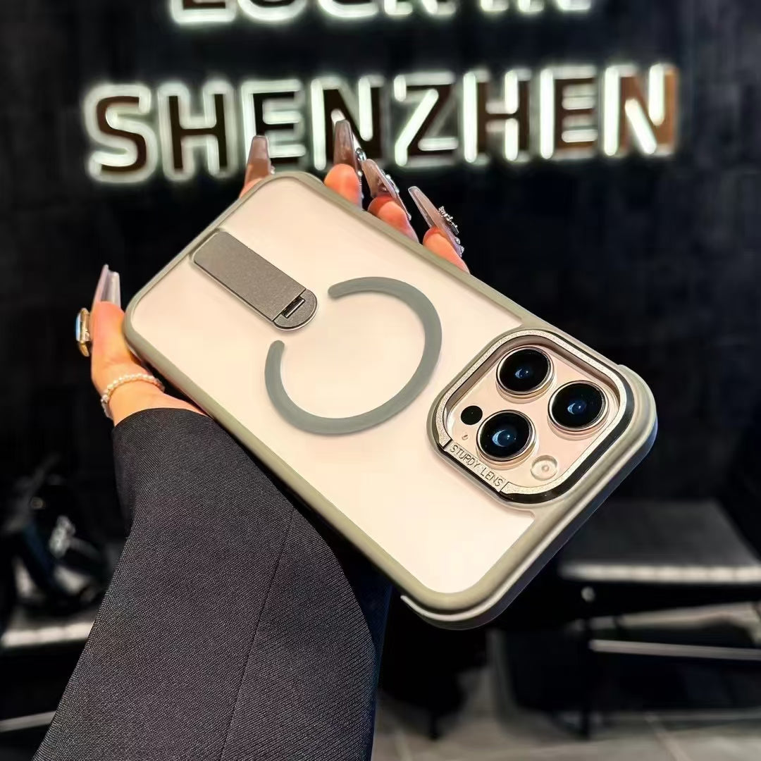 Wholesale Phone Cases Customizable Factory Direct sale Magnetic Phone Case with Kickstand and Metal Camera Ring – Shockproof Matte Cover for iPhone