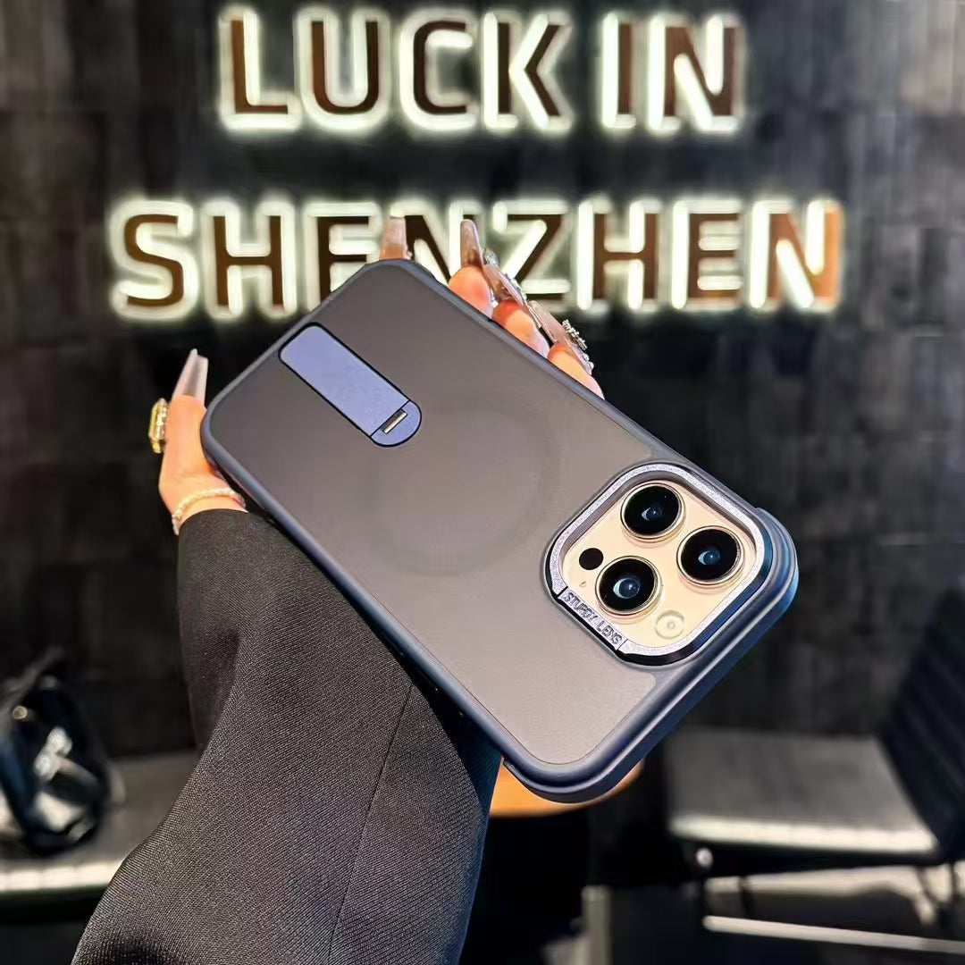 Wholesale Phone Cases Customizable Factory Direct sale Magnetic Phone Case with Kickstand and Metal Camera Ring – Shockproof Matte Cover for iPhone