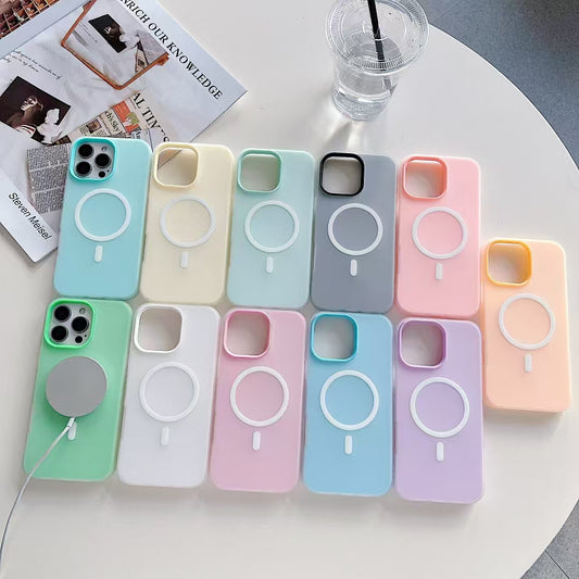 Wholesale Phone Cases Customizable Factory Direct Pastel Hybrid Magnetic Phone Case with Hard Back and Soft Edge for iPhone