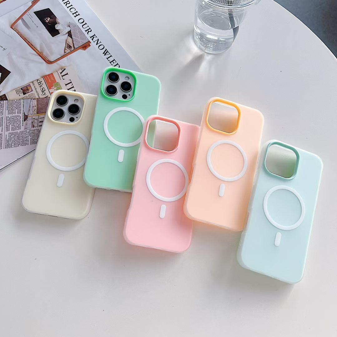 Wholesale Phone Cases Customizable Factory Direct Pastel Hybrid Magnetic Phone Case with Hard Back and Soft Edge for iPhone