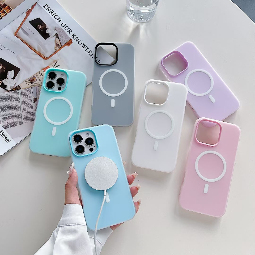 Wholesale Phone Cases Customizable Factory Direct Pastel Hybrid Magnetic Phone Case with Hard Back and Soft Edge for iPhone