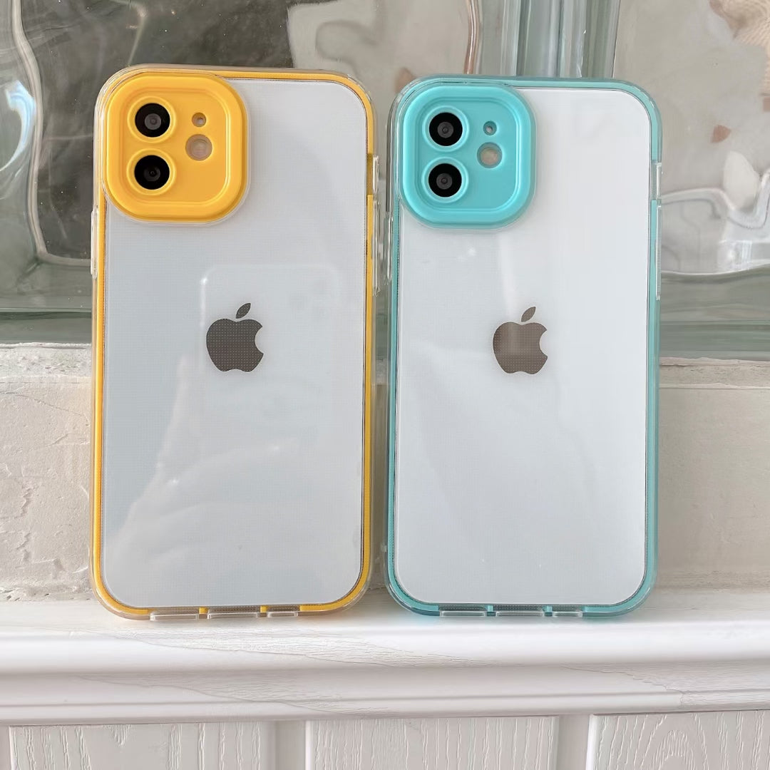 Wholesale Phone Cases | Customizable | Factory Direct – 3-in-1 Acrylic Hard Back Case with Colorful TPU Bumper, Contrast Camera Frame, Shockproof Clear Cover for iPhone