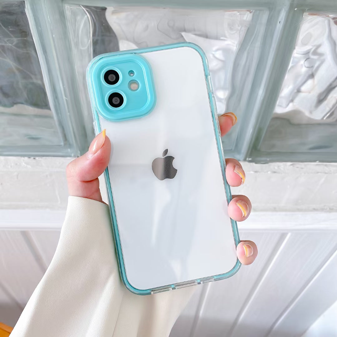 Wholesale Phone Cases | Customizable | Factory Direct – 3-in-1 Acrylic Hard Back Case with Colorful TPU Bumper, Contrast Camera Frame, Shockproof Clear Cover for iPhone