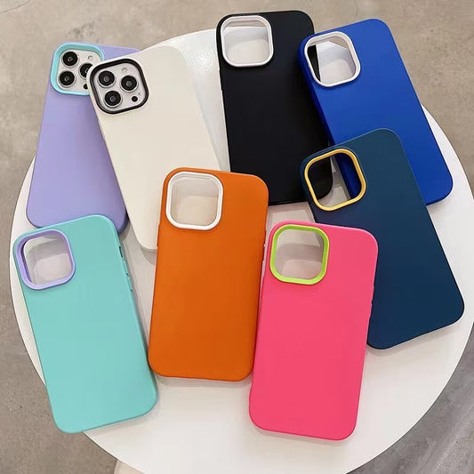 Wholesale Phone Cases | Customizable | Factory Direct – 3-in-1 Colorful Liquid Silicone Shockproof Case with Frame and Lens Protector for iPhone, Full Body Protective Cover