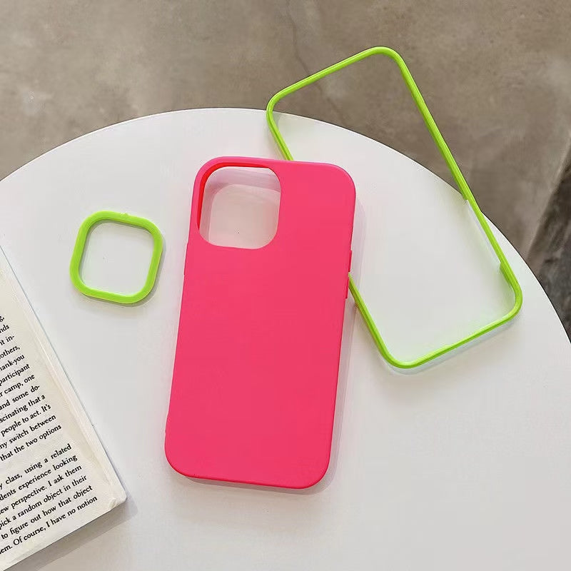 Wholesale Phone Cases | Customizable | Factory Direct – 3-in-1 Colorful Liquid Silicone Shockproof Case with Frame and Lens Protector for iPhone, Full Body Protective Cover
