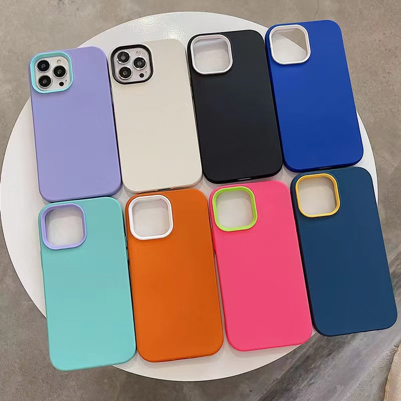 Wholesale Phone Cases | Customizable | Factory Direct – 3-in-1 Colorful Liquid Silicone Shockproof Case with Frame and Lens Protector for iPhone, Full Body Protective Cover