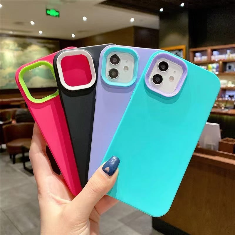 Wholesale Phone Cases | Customizable | Factory Direct – 3-in-1 Colorful Liquid Silicone Shockproof Case with Frame and Lens Protector for iPhone, Full Body Protective Cover