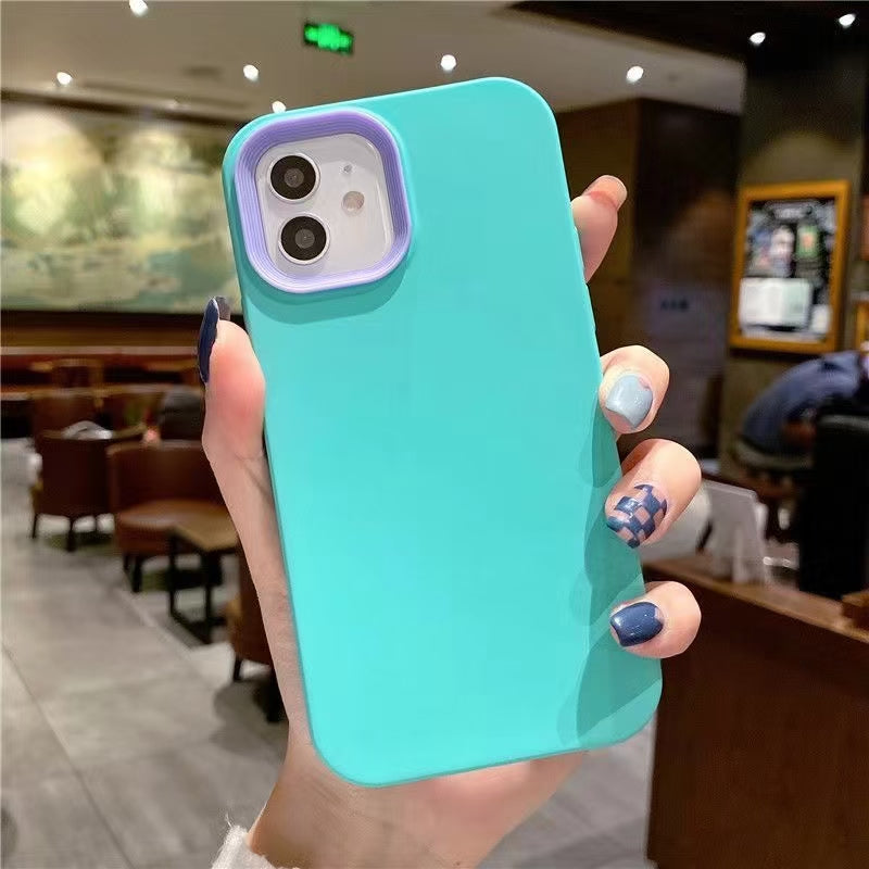 Wholesale Phone Cases | Customizable | Factory Direct – 3-in-1 Colorful Liquid Silicone Shockproof Case with Frame and Lens Protector for iPhone, Full Body Protective Cover