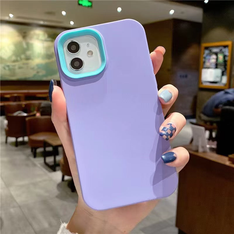 Wholesale Phone Cases | Customizable | Factory Direct – 3-in-1 Colorful Liquid Silicone Shockproof Case with Frame and Lens Protector for iPhone, Full Body Protective Cover