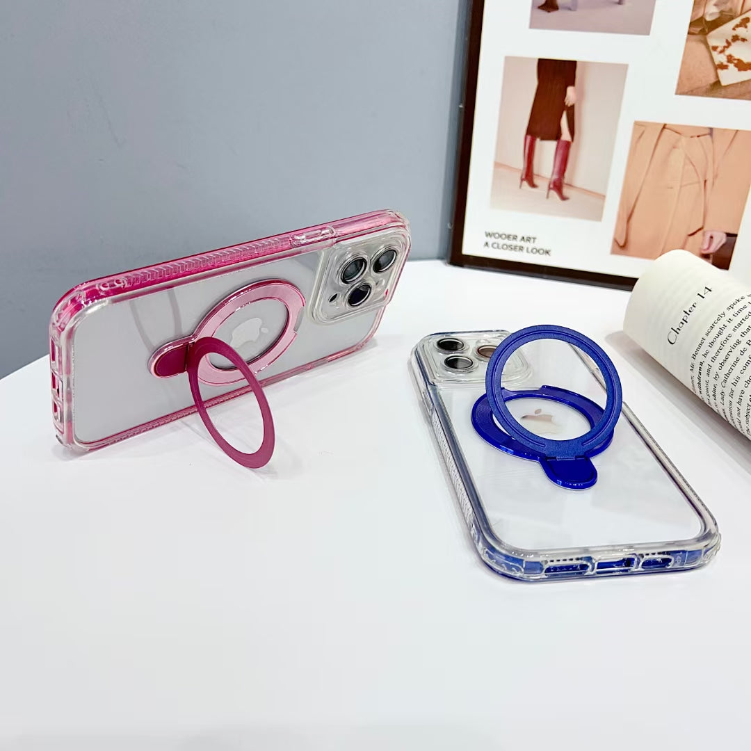 Wholesale Phone Cases | Customizable | Factory Direct – Transparent Acrylic Magnetic Kickstand Case with Color Frame for Samsung Galaxy, Huawei, Xiaomi, OnePlus, OPPO