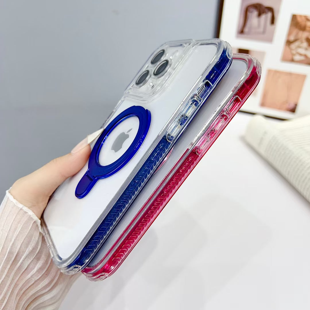 Wholesale Phone Cases | Customizable | Factory Direct – Transparent Acrylic Magnetic Kickstand Case with Color Frame for Samsung Galaxy, Huawei, Xiaomi, OnePlus, OPPO