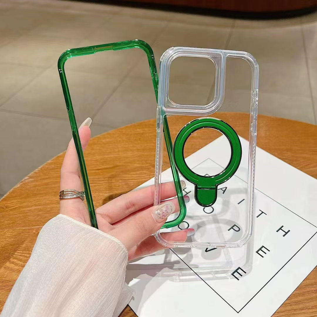 Wholesale Phone Cases | Customizable | Factory Direct – Transparent Acrylic Magnetic Kickstand Case with Color Frame for Samsung Galaxy, Huawei, Xiaomi, OnePlus, OPPO