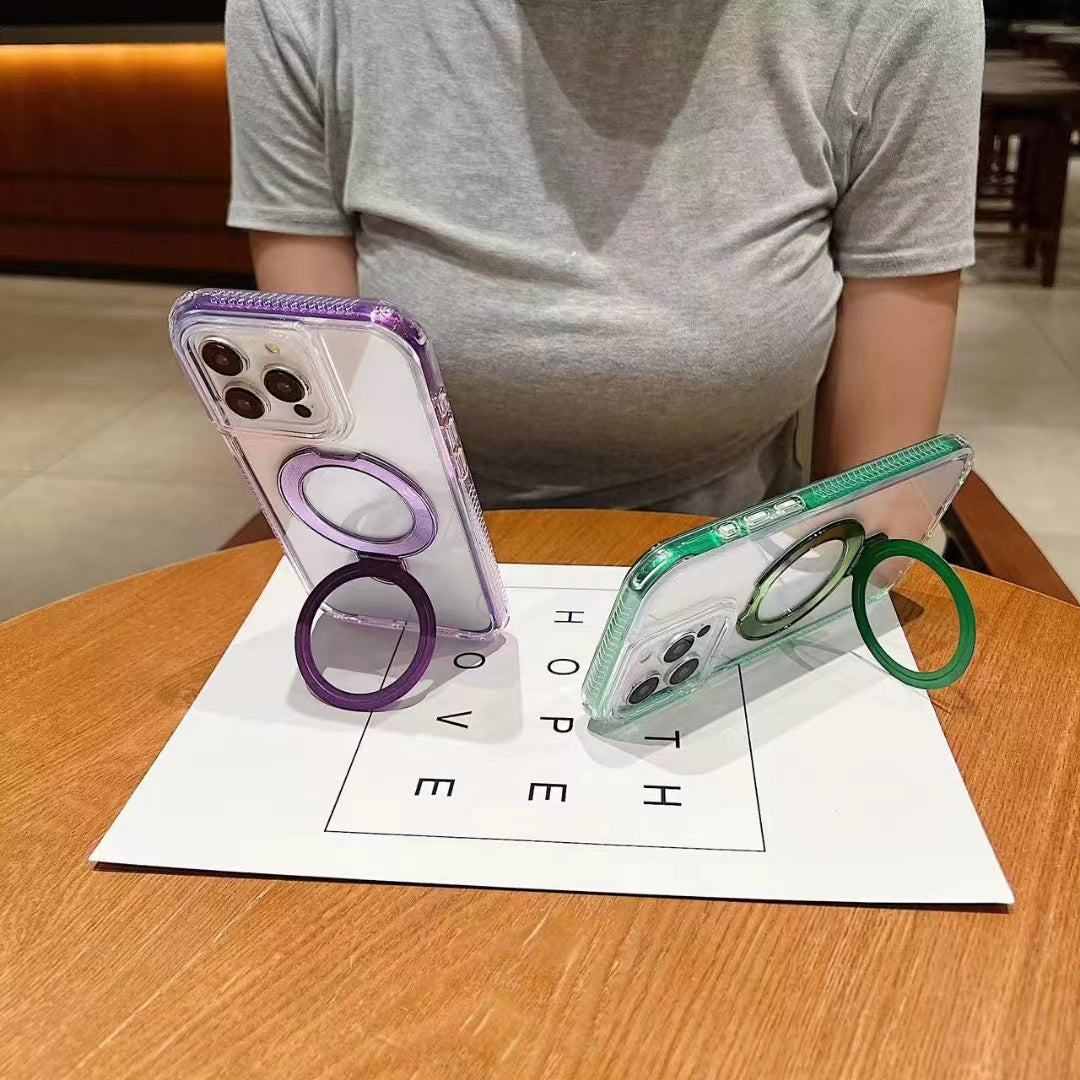 Wholesale Phone Cases | Customizable | Factory Direct – Transparent Acrylic Magnetic Kickstand Case with Color Frame for Samsung Galaxy, Huawei, Xiaomi, OnePlus, OPPO