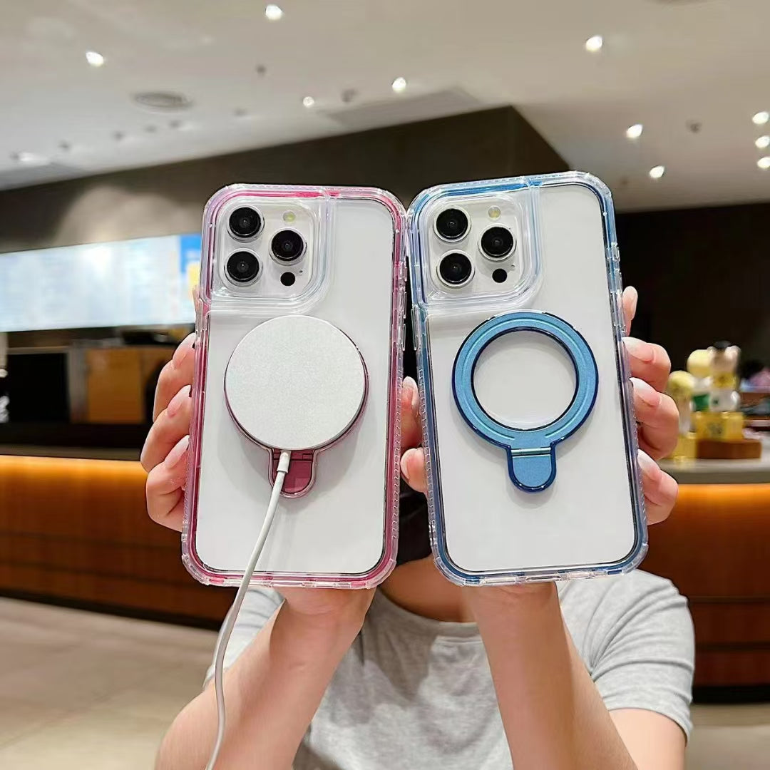 Wholesale Phone Cases | Customizable | Factory Direct – Transparent Acrylic Magnetic Kickstand Case with Color Frame for Samsung Galaxy, Huawei, Xiaomi, OnePlus, OPPO